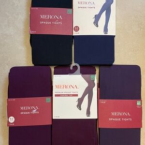 5 Pair Merona OPAQUE Tights | M/L | Black - Navy - Burgundy - Purple NWT